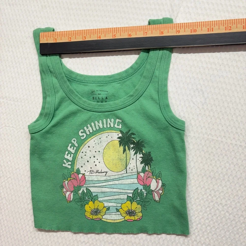 Billabong Graphic Tank Top Girls XS Green Good Keep Shining Tropical Crop